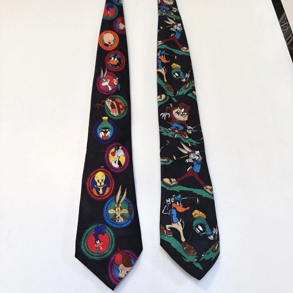 Vintage Looney Tunes Ties Lot of 2 One Size Novelty Cartoon Necktie Set 90s 1994
